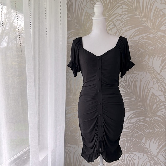 Cloud Ten Womens Sexy Short Sleeve Ruched Button Down Front Ruffle Mini Dress M - Picture 3 of 12